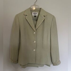 Kasper A.S.L. Skirt Suit Set Size 10 Sage Green Blazer & Pencil Skirt Vintage
